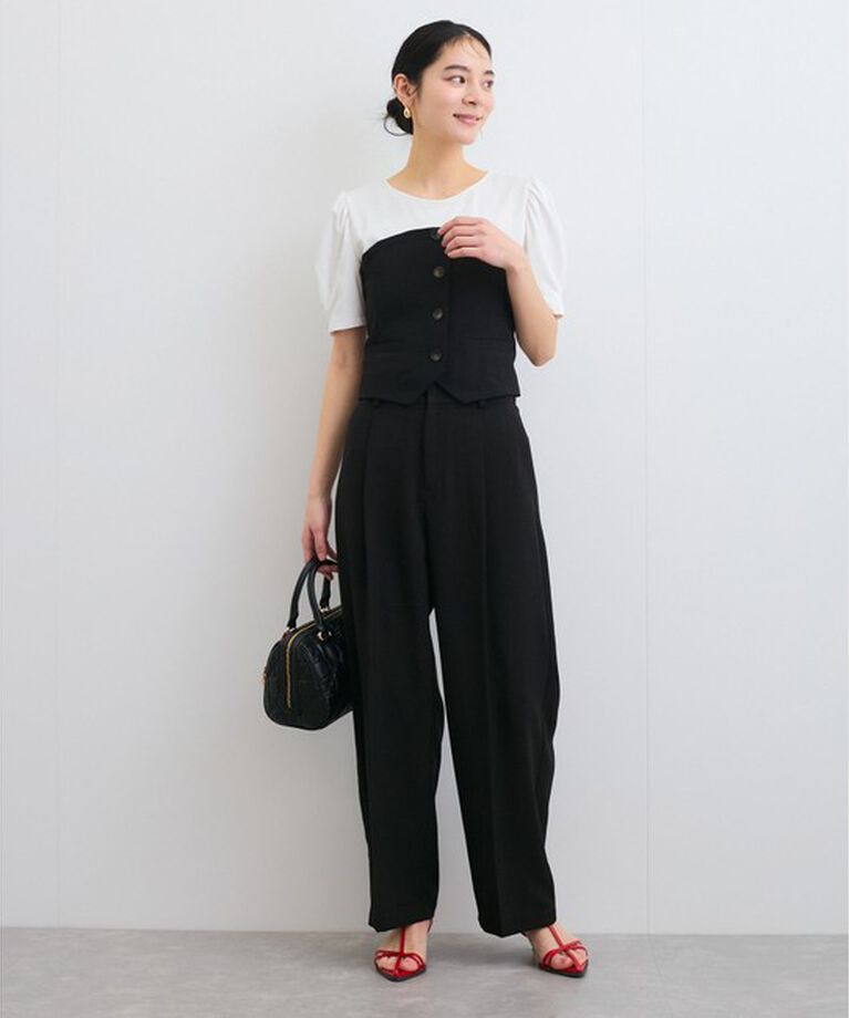 VIS「【新色追加】【美easy】リネンライクワンタックワイドスラックスパンツ【接触冷感/洗える】」|スラックス|