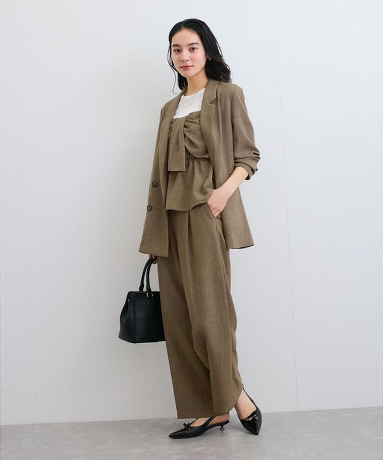 VIS「【新色追加】【美easy】リネンライクワンタックワイドスラックスパンツ【接触冷感/洗える】」|スラックス|