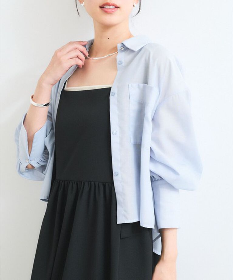 VIS「【防シワ/接触冷感/洗える】ボリュームスリーブショート丈シアーシャツ」|シャツ・ブラウス|サックス(48)