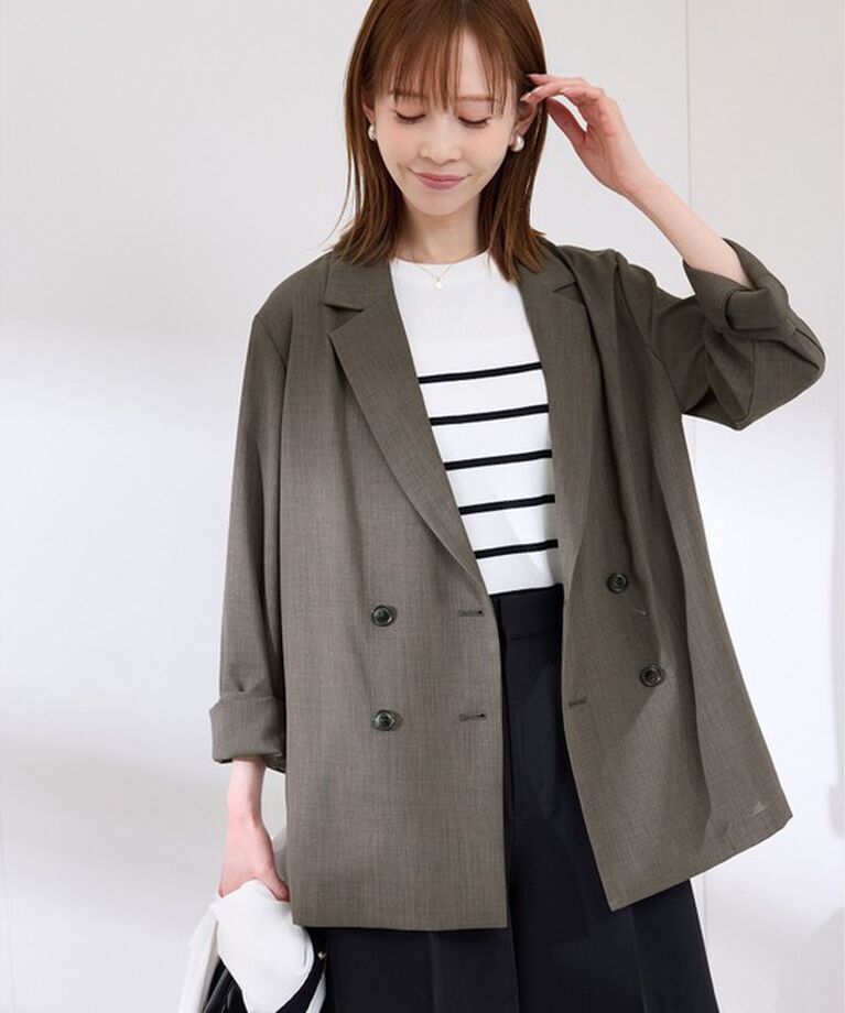 Rope’Picnic「【接触冷感・UVカット・吸水速乾】麻調シアー長袖テーラードジャケット/セットアップ対応」|テーラードジャケット|