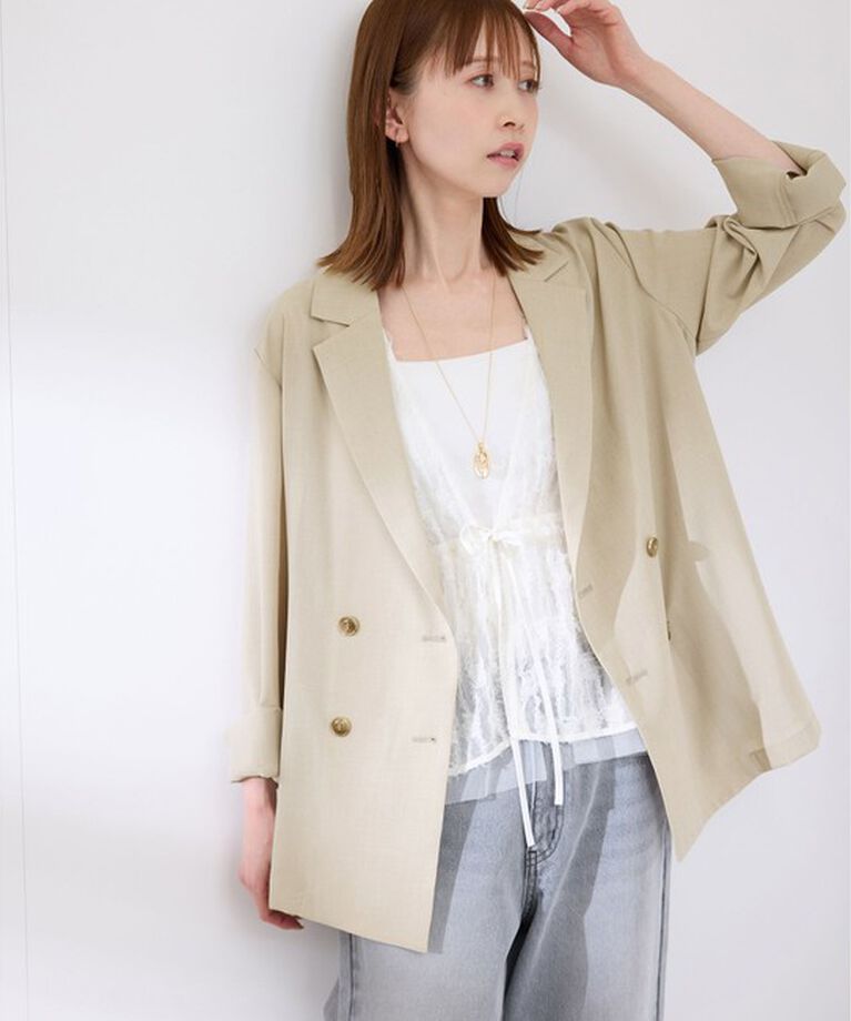 Rope’Picnic「【接触冷感・UVカット・吸水速乾】麻調シアー長袖テーラードジャケット/セットアップ対応」|テーラードジャケット|