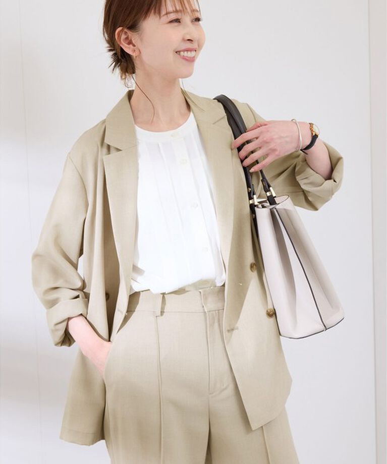 Rope’Picnic「【接触冷感・UVカット・吸水速乾】麻調シアー長袖テーラードジャケット/セットアップ対応」|テーラードジャケット|