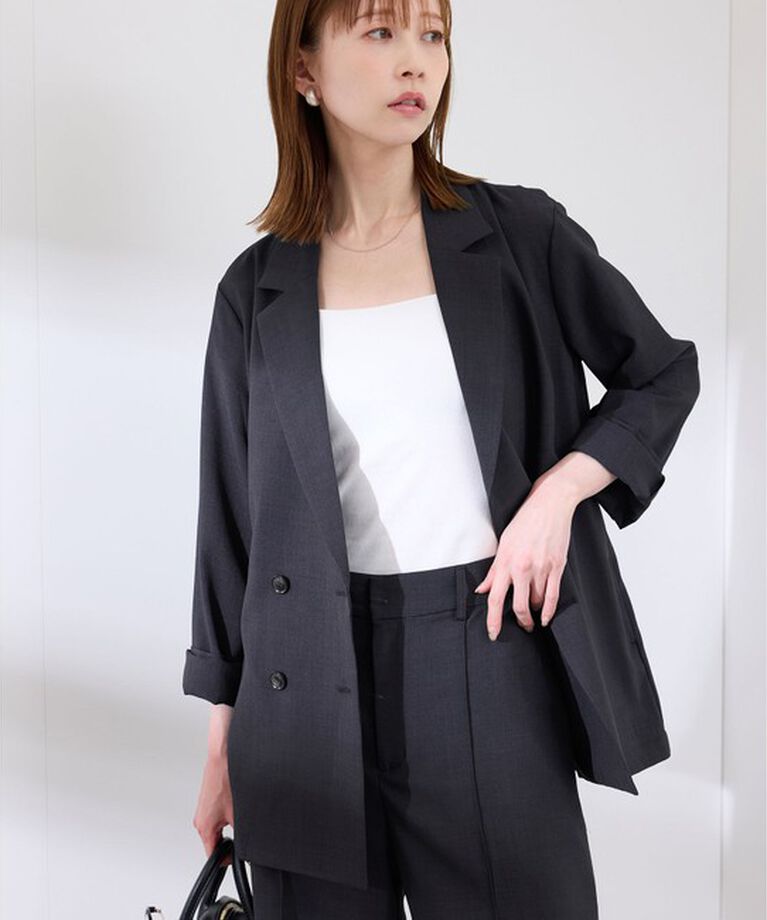 Rope’Picnic「【接触冷感・UVカット・吸水速乾】麻調シアー長袖テーラードジャケット/セットアップ対応」|テーラードジャケット|