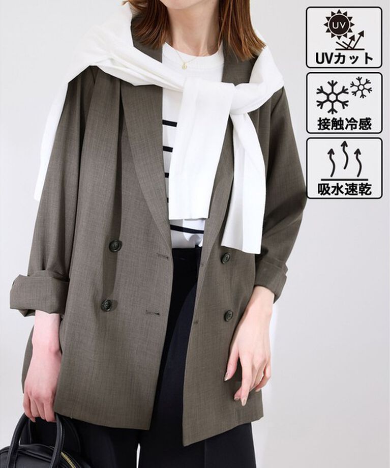 Rope’Picnic「【接触冷感・UVカット・吸水速乾】麻調シアー長袖テーラードジャケット/セットアップ対応」|テーラードジャケット|ブラウン(20)