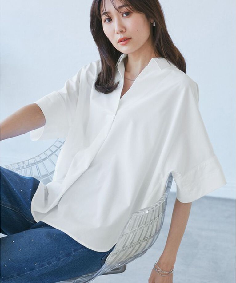 Rope’Picnic「【UVカット・接触冷感・イージーケア】スキッパーシャツブラウス」|シャツ・ブラウス|