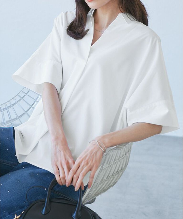 Rope’Picnic「【UVカット・接触冷感・イージーケア】スキッパーシャツブラウス」|シャツ・ブラウス|