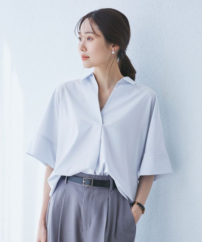 Rope’Picnic「【UVカット・接触冷感・イージーケア】スキッパーシャツブラウス」|シャツ・ブラウス|