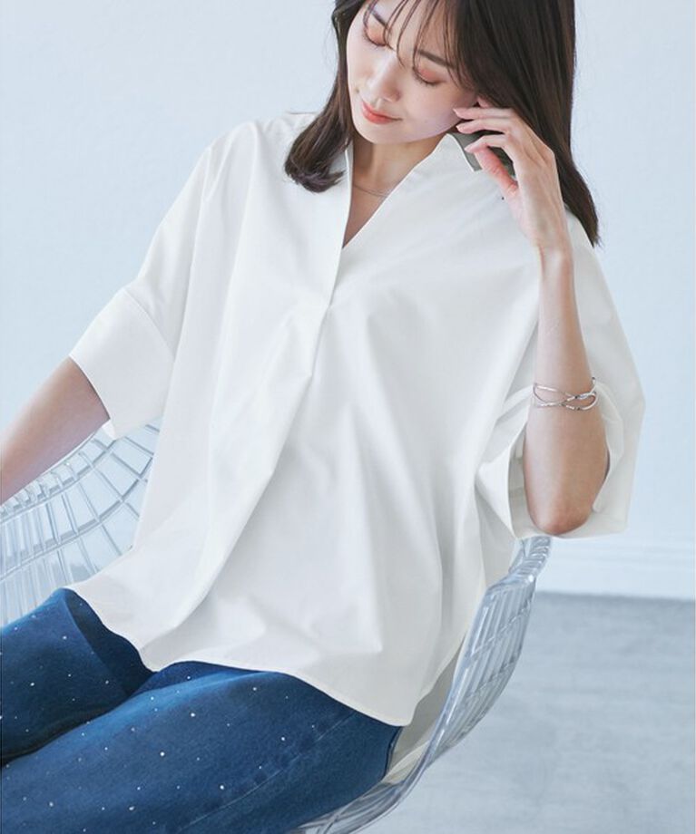 Rope’Picnic「【UVカット・接触冷感・イージーケア】スキッパーシャツブラウス」|シャツ・ブラウス|