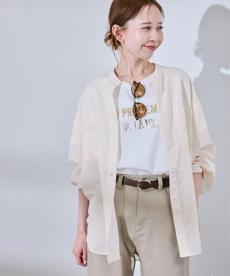 Rope’Picnic「着丈が選べるバンドカラー無地シアーシャツ」|シャツ・ブラウス|