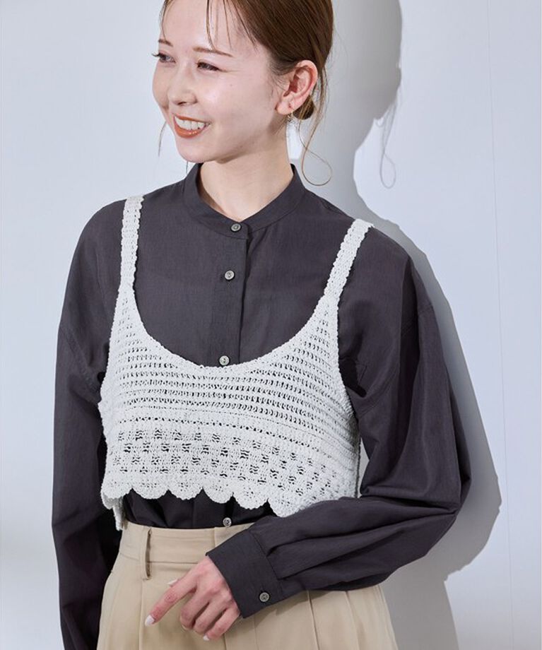 Rope’Picnic「着丈が選べるバンドカラー無地シアーシャツ」|シャツ・ブラウス|