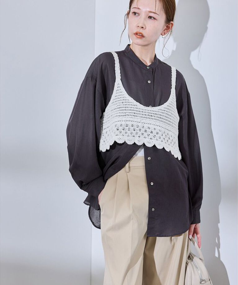 Rope’Picnic「着丈が選べるバンドカラー無地シアーシャツ」|シャツ・ブラウス|