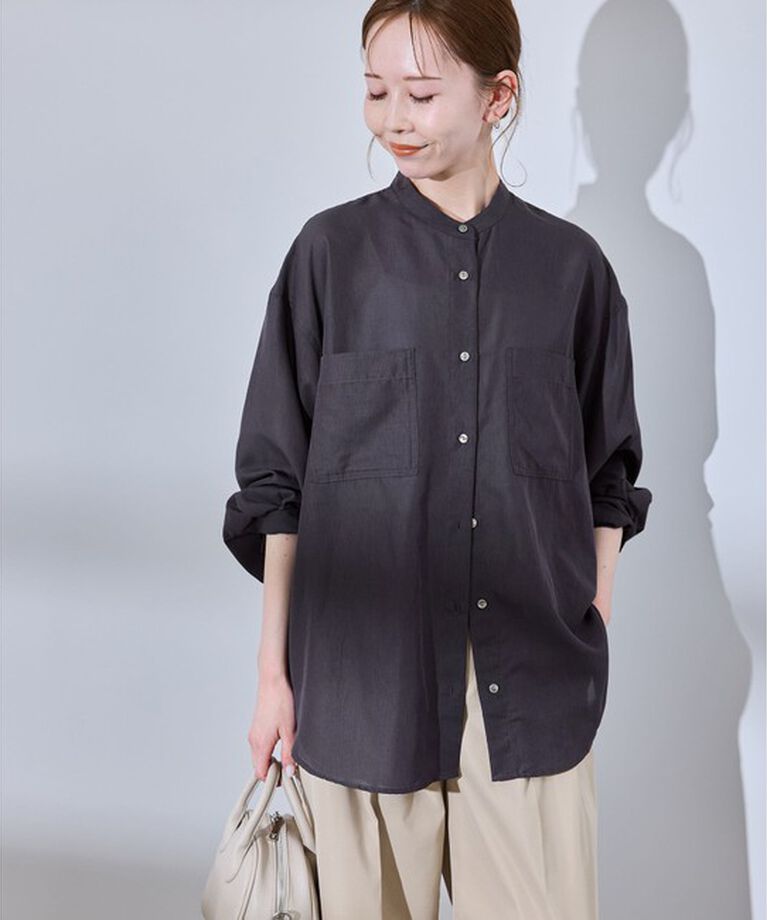Rope’Picnic「着丈が選べるバンドカラー無地シアーシャツ」|シャツ・ブラウス|