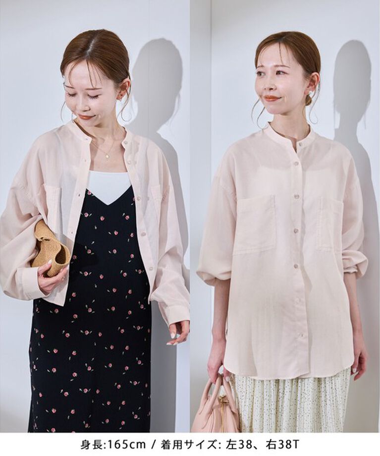 Rope’Picnic「着丈が選べるバンドカラー無地シアーシャツ」|シャツ・ブラウス|
