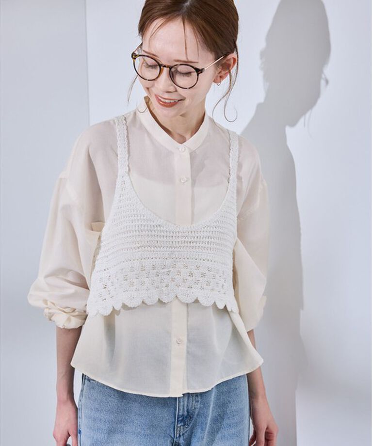 Rope’Picnic「着丈が選べるバンドカラー無地シアーシャツ」|シャツ・ブラウス|