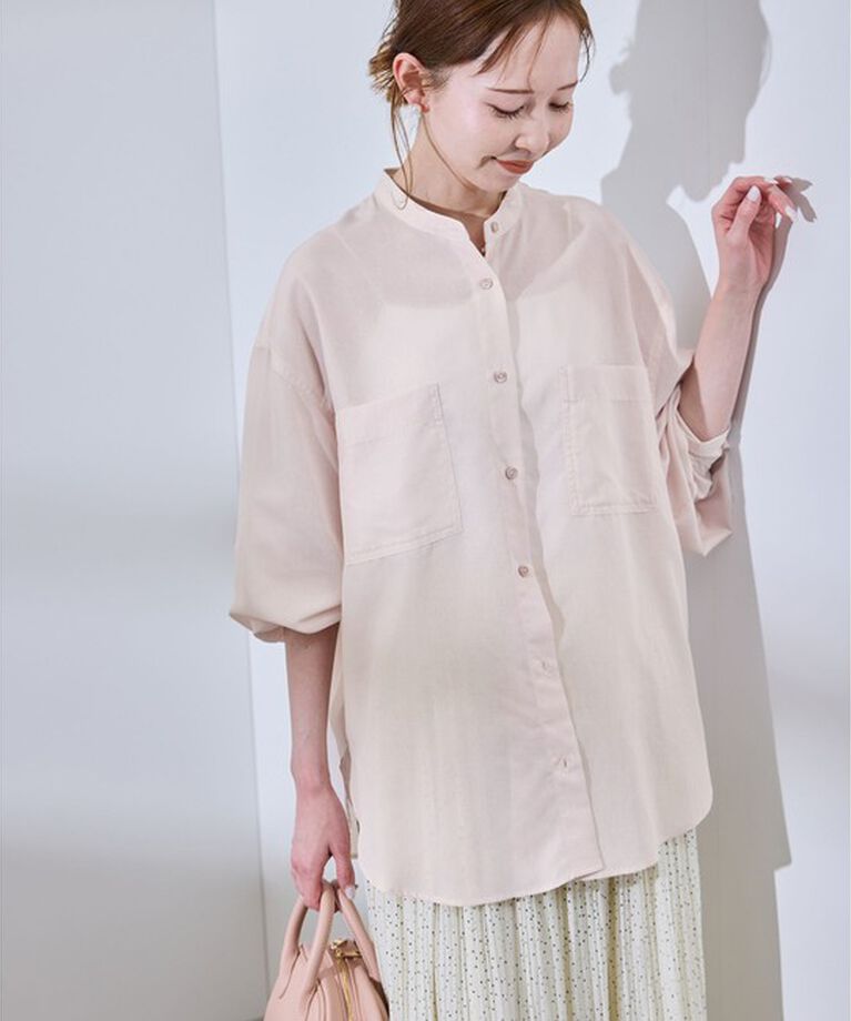 Rope’Picnic「着丈が選べるバンドカラー無地シアーシャツ」|シャツ・ブラウス|