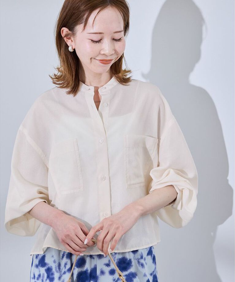 Rope’Picnic「着丈が選べるバンドカラー無地シアーシャツ」|シャツ・ブラウス|
