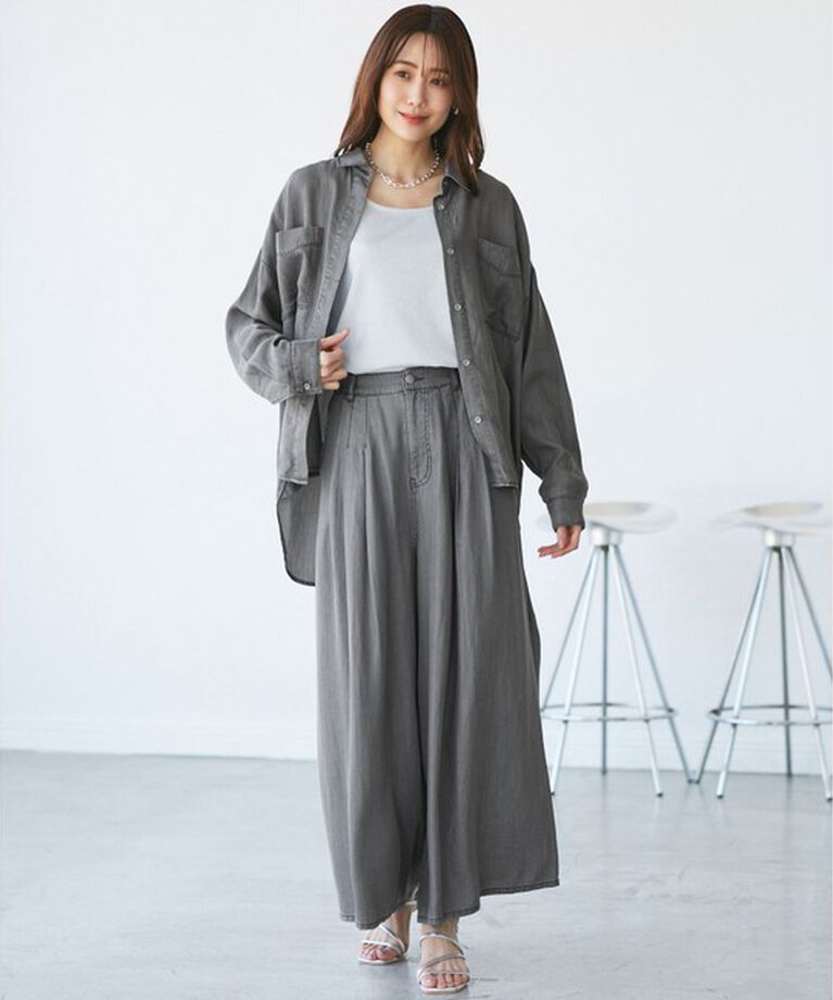 Rope’Picnic「【emur/エミュール】バイオシルクタックデニムワイドパンツ」|デニム|