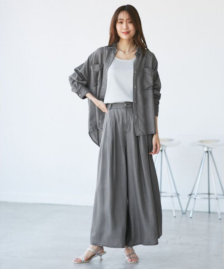 Rope’Picnic「【emur/エミュール】バイオシルクタックデニムワイドパンツ」|デニム|