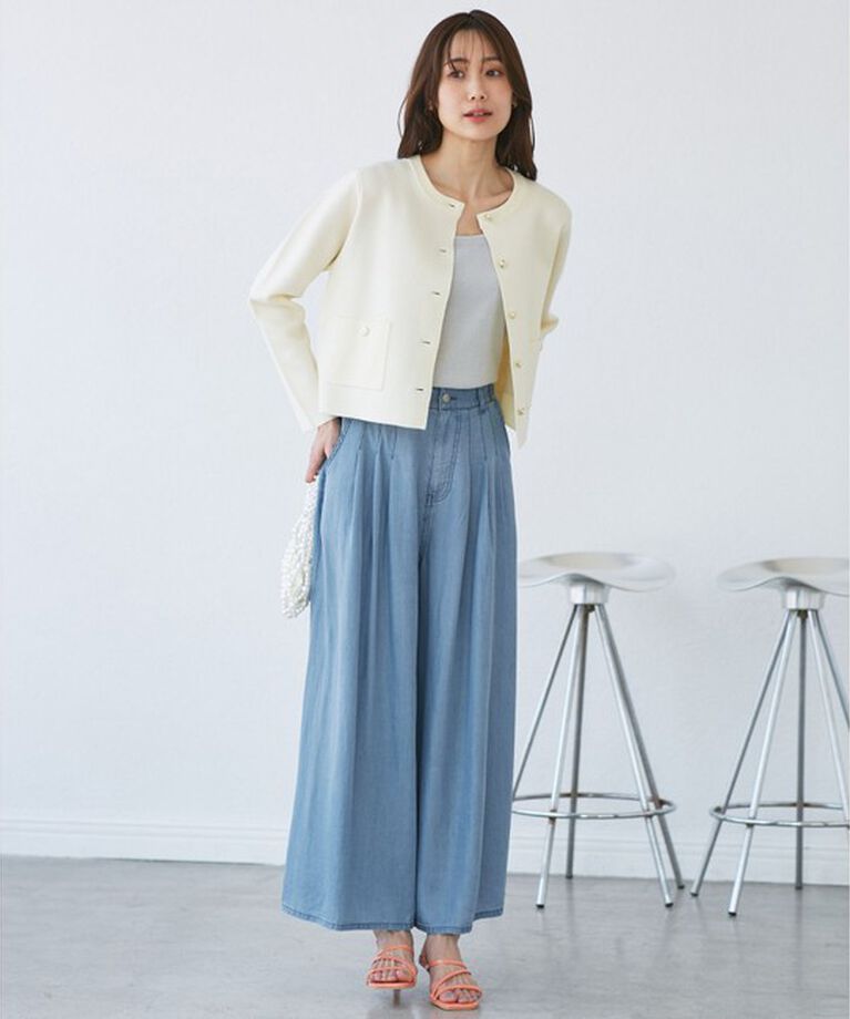 Rope’Picnic「【emur/エミュール】バイオシルクタックデニムワイドパンツ」|デニム|