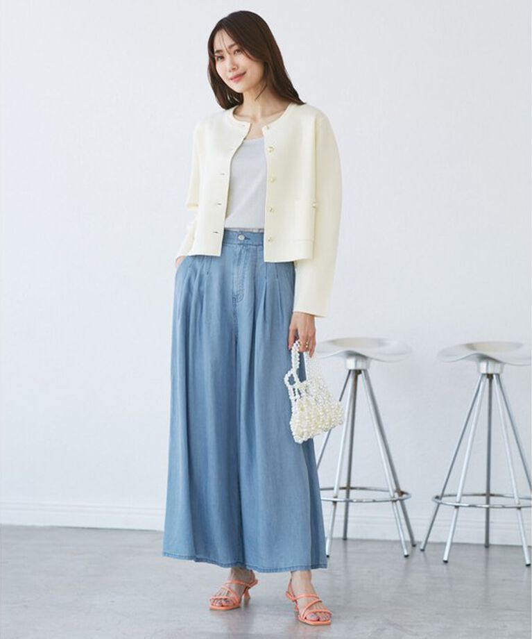 Rope’Picnic「【emur/エミュール】バイオシルクタックデニムワイドパンツ」|デニム|