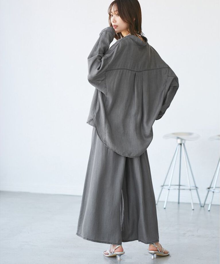 Rope’Picnic「【emur/エミュール】バイオシルクタックデニムワイドパンツ」|デニム|