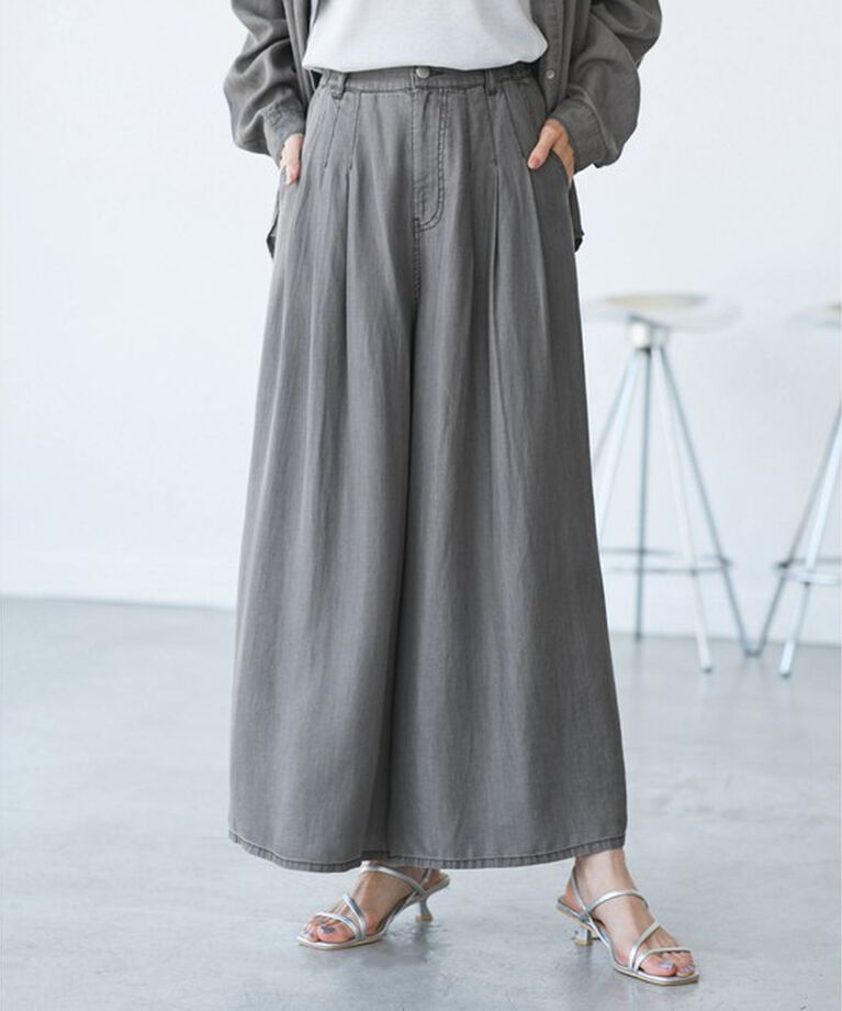 Rope’Picnic「【emur/エミュール】バイオシルクタックデニムワイドパンツ」|デニム|
