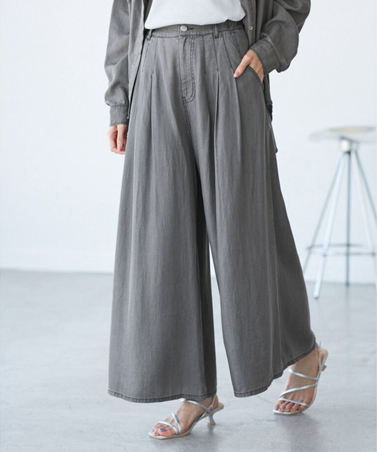 Rope’Picnic「【emur/エミュール】バイオシルクタックデニムワイドパンツ」|デニム|