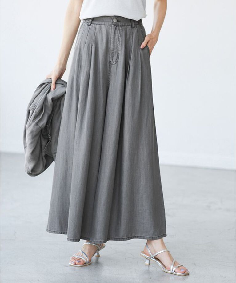 Rope’Picnic「【emur/エミュール】バイオシルクタックデニムワイドパンツ」|デニム|