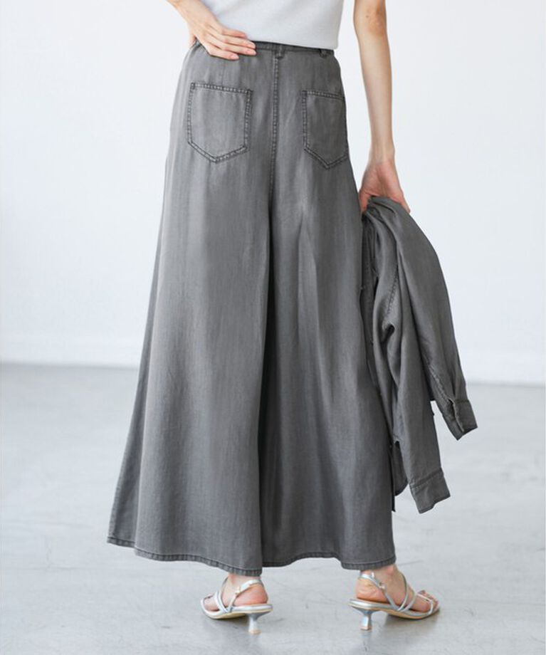 Rope’Picnic「【emur/エミュール】バイオシルクタックデニムワイドパンツ」|デニム|