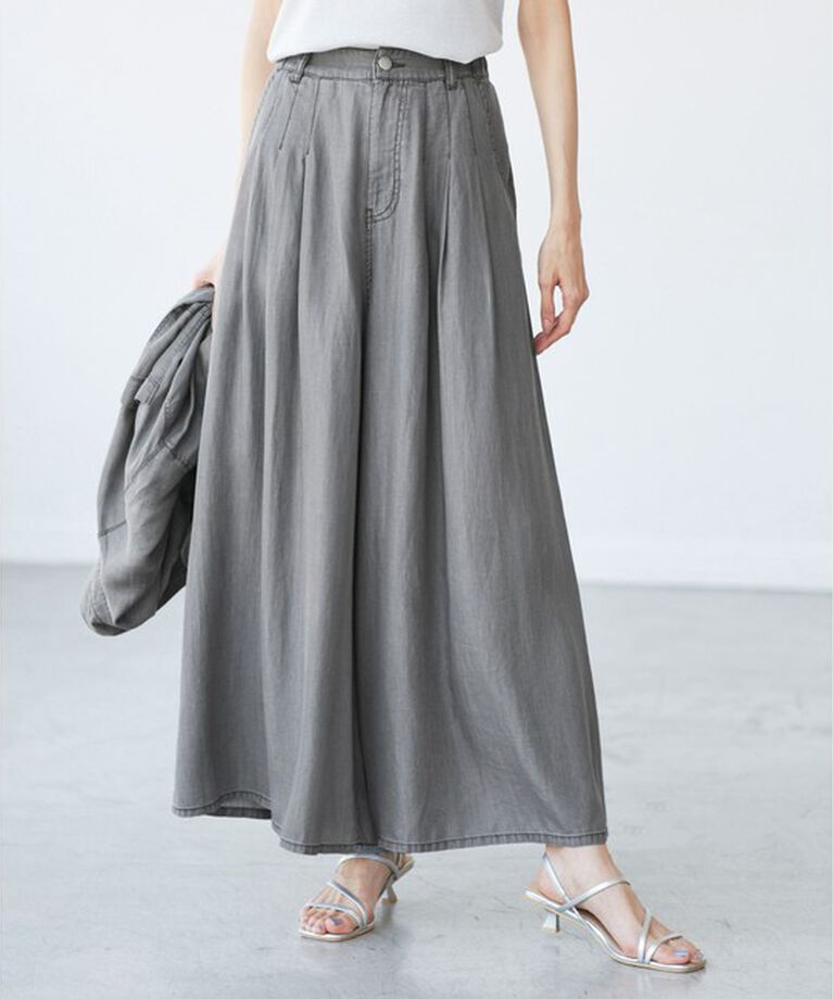 Rope’Picnic「【emur/エミュール】バイオシルクタックデニムワイドパンツ」|デニム|