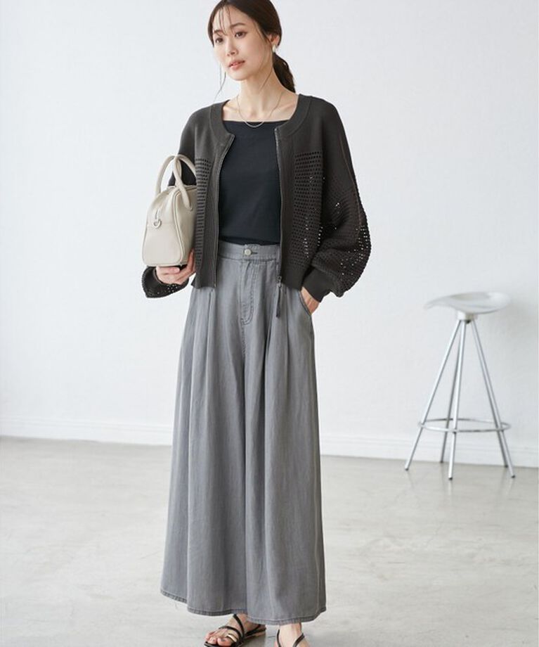 Rope’Picnic「【emur/エミュール】バイオシルクタックデニムワイドパンツ」|デニム|