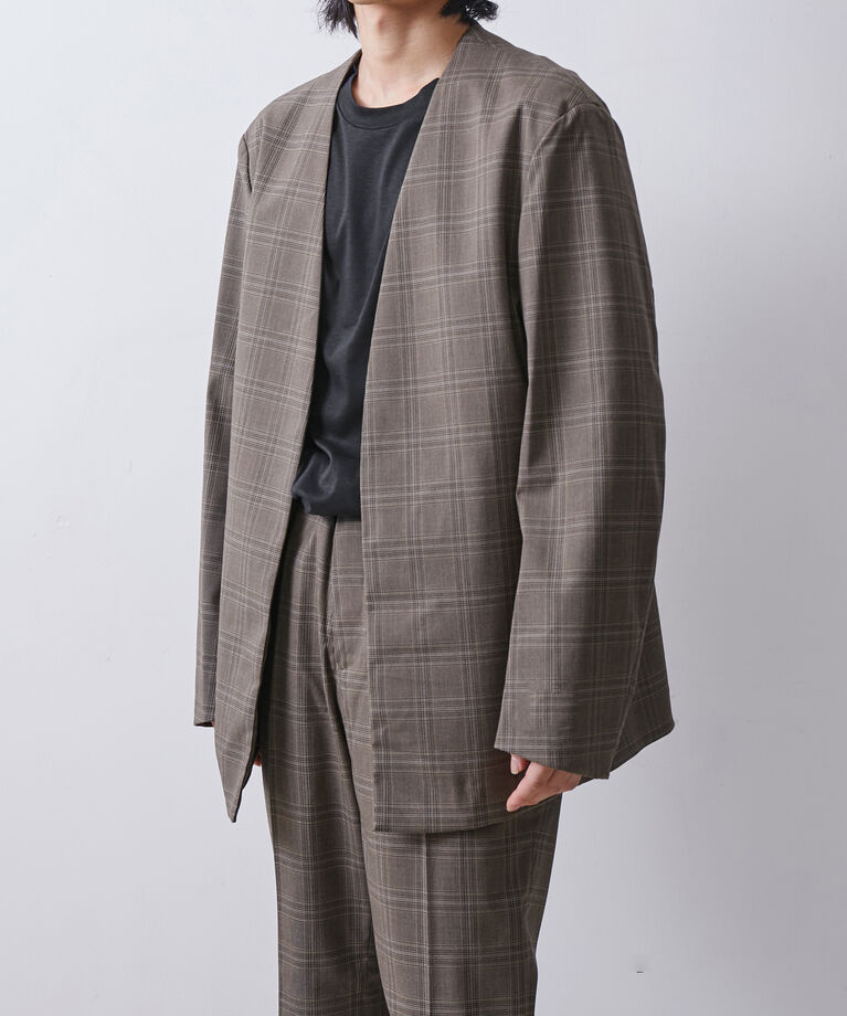 ADAM ET ROPE'「【Chambrer】オーバーサイズ ノーカラー イージー ジャケット / シーズンレス / セットアップ対応」|ノーカラージャケット|ブラウン(22)
