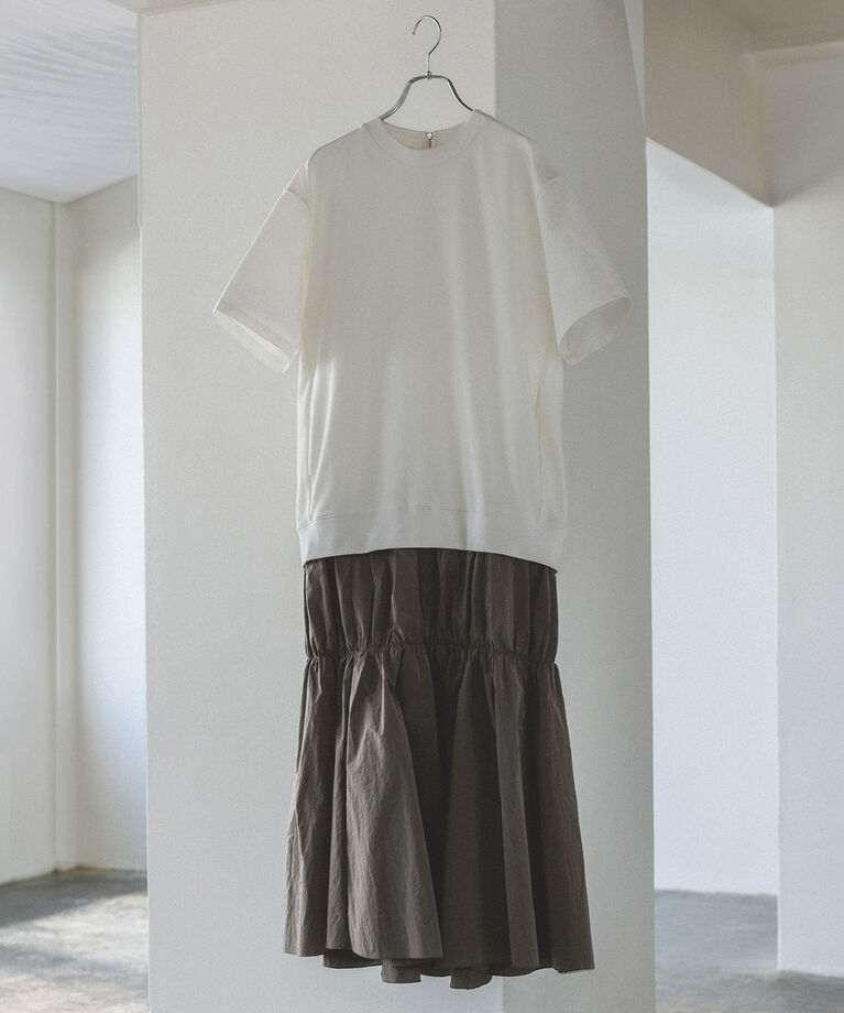ADAM ET ROPE'「【洗える】ミニ裏毛Tシャツドッキングワンピース」|ワンピース|