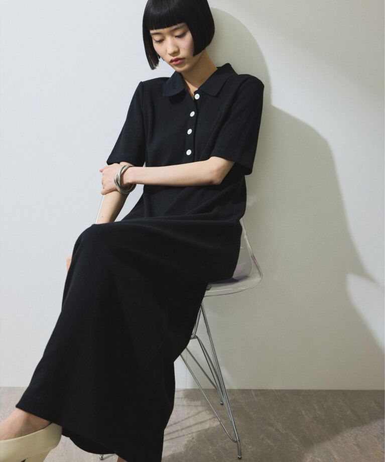ADAM ET ROPE'「【WEB限定】ハーフスリーブポロシャツワンピース」|ワンピース|ブラック(01)