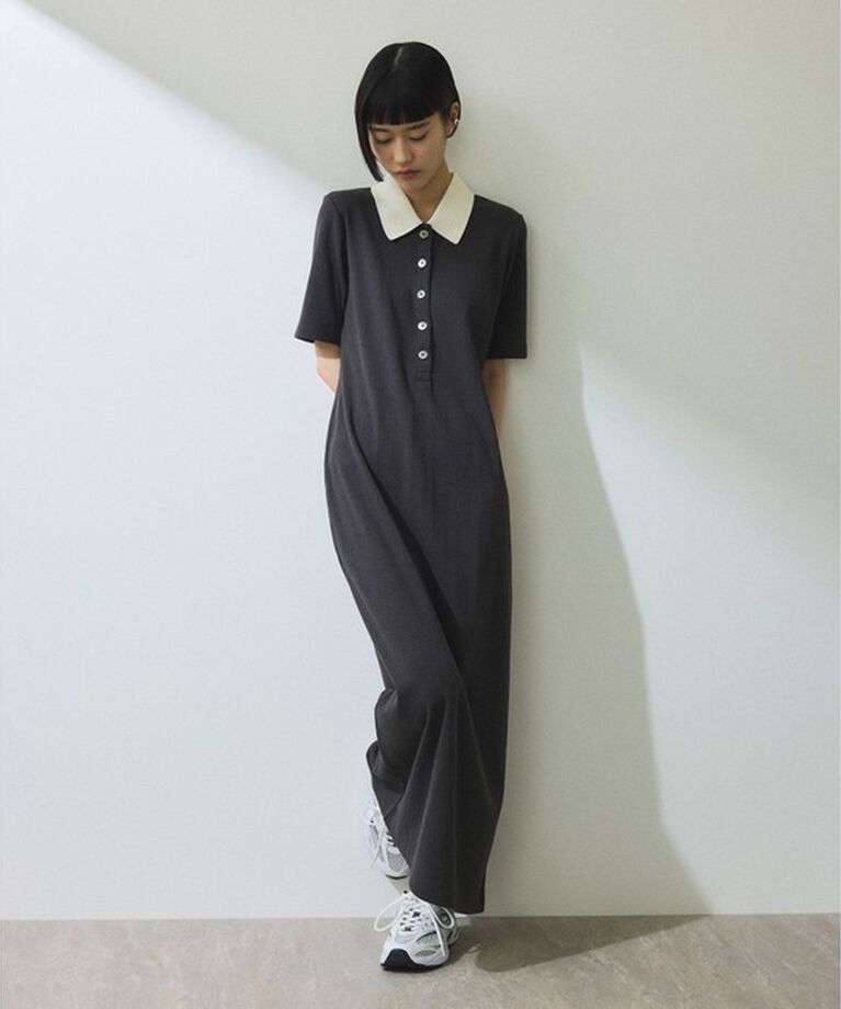 ADAM ET ROPE'「【WEB限定】ハーフスリーブポロシャツワンピース」|ワンピース|チャコール(06)