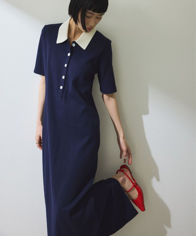 ADAM ET ROPE'「【WEB限定】ハーフスリーブポロシャツワンピース」|ワンピース|ネイビー系(41)
