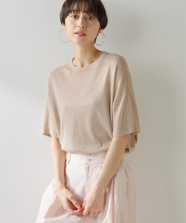  「ラメニットTEE」|ニット・セーター|ピンクベージュ