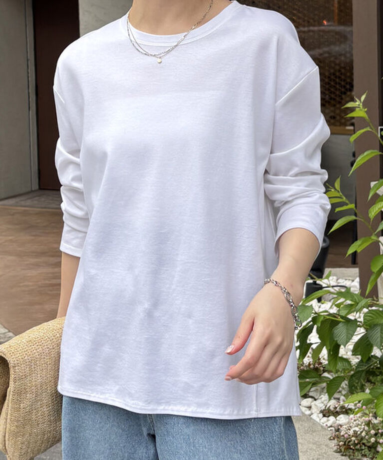  「【SNSで話題！万能ロンT】ポンチ切替ロンT」|Tシャツ・カットソー|ホワイト
