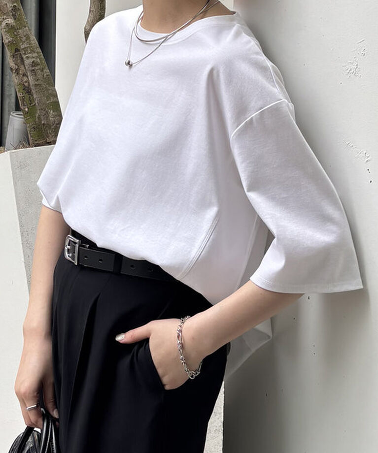  「ハーフスリーブポンチ切替Tシャツ」|Tシャツ・カットソー|ホワイト