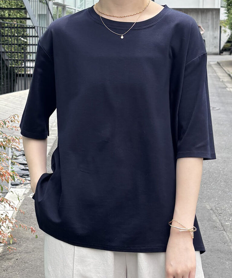  「ハーフスリーブポンチ切替Tシャツ」|Tシャツ・カットソー|ネイビー