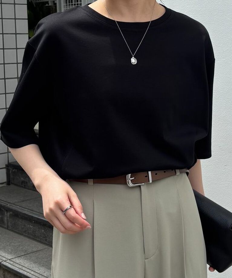  「ハーフスリーブポンチ切替Tシャツ」|Tシャツ・カットソー|ブラック