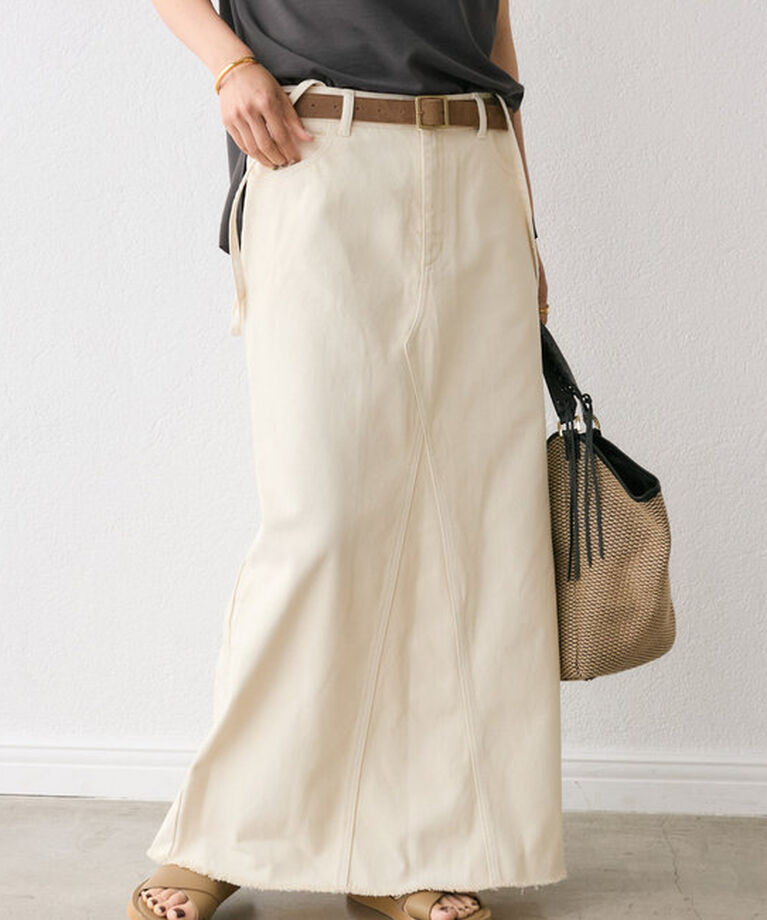  「【MONN.:.(モン)】LOOSE DENIM SKIRT」|スカート|アイボリー