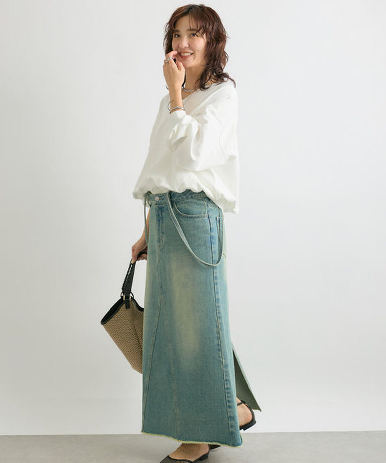  「【MONN.:.(モン)】LOOSE DENIM SKIRT」|スカート|