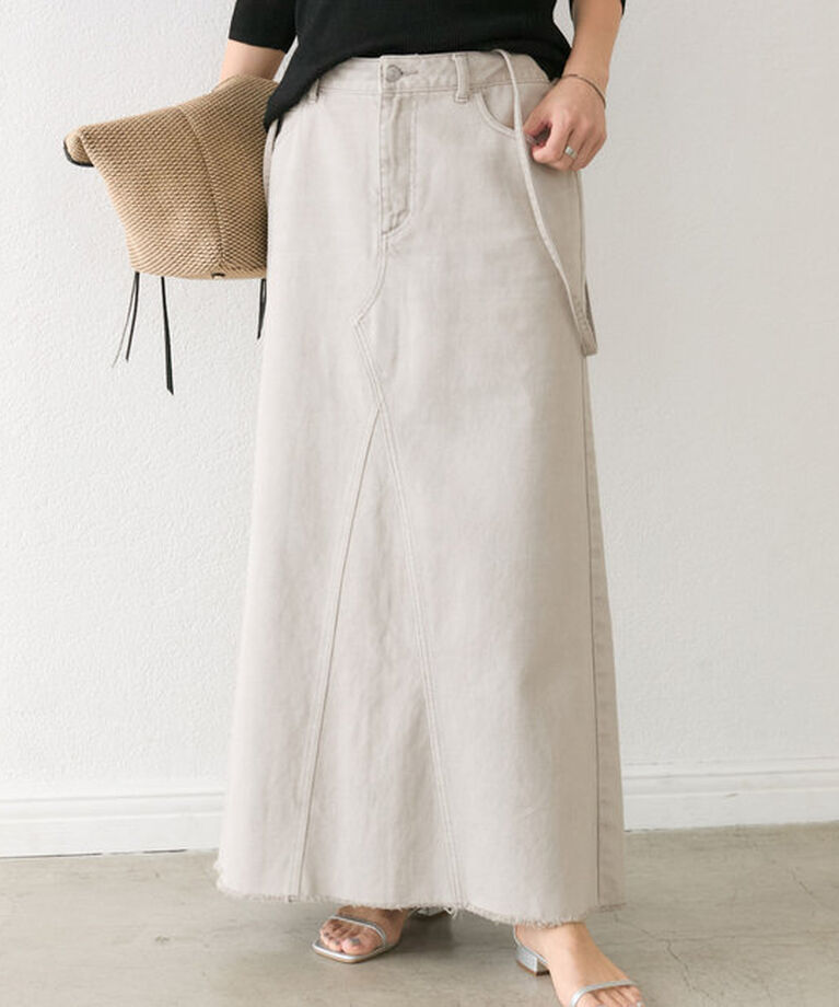  「【MONN.:.(モン)】LOOSE DENIM SKIRT」|スカート|ライトグレー