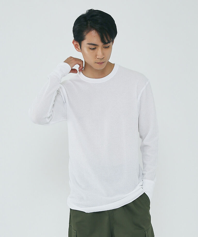 ABAHOUSE「【JEMORGAN/ジェーイーモーガン】ワッフル クルーネック ロングスリーブ」|Tシャツ・カットソー|ホワイト