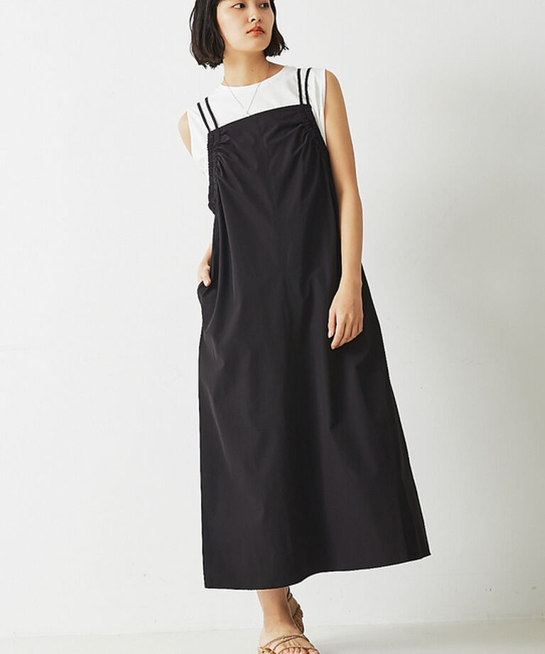 abahouse mavie「【大人のいちまんワンピ】ギャザーキャミワンピ」|ジャンパースカート|ブラック