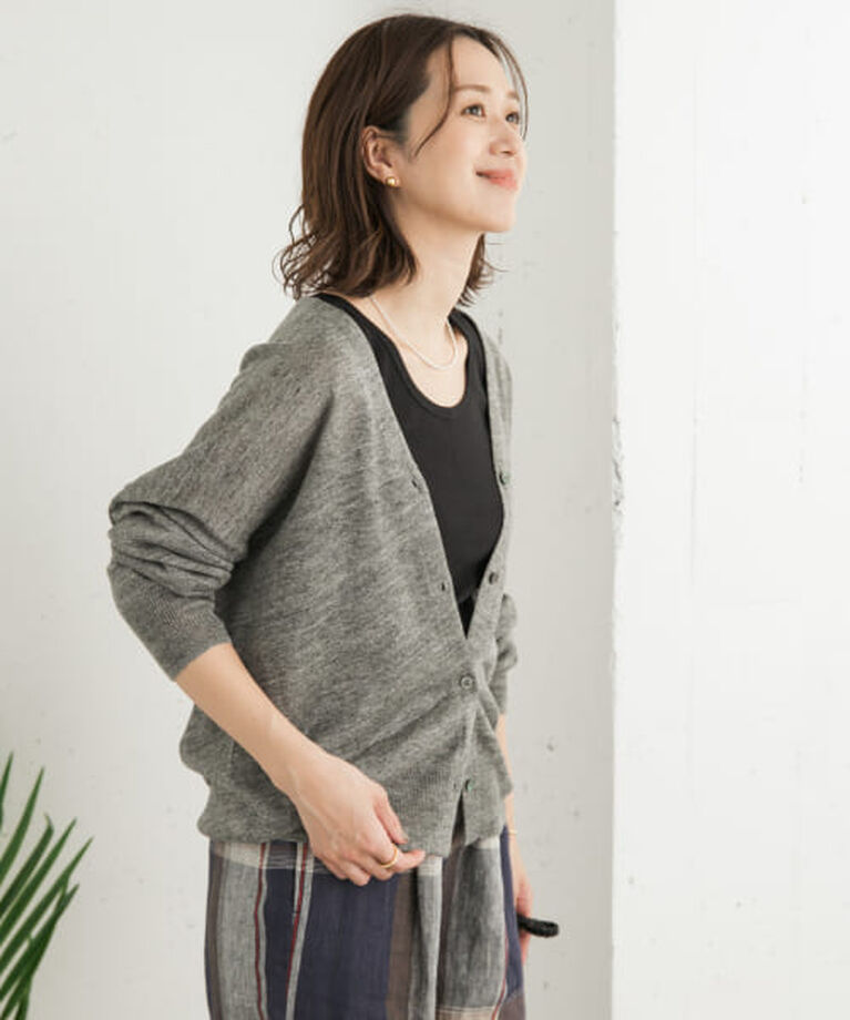URBAN RESEARCH DOORS「DOORS リネンVネックカーディガン」|カーディガン|