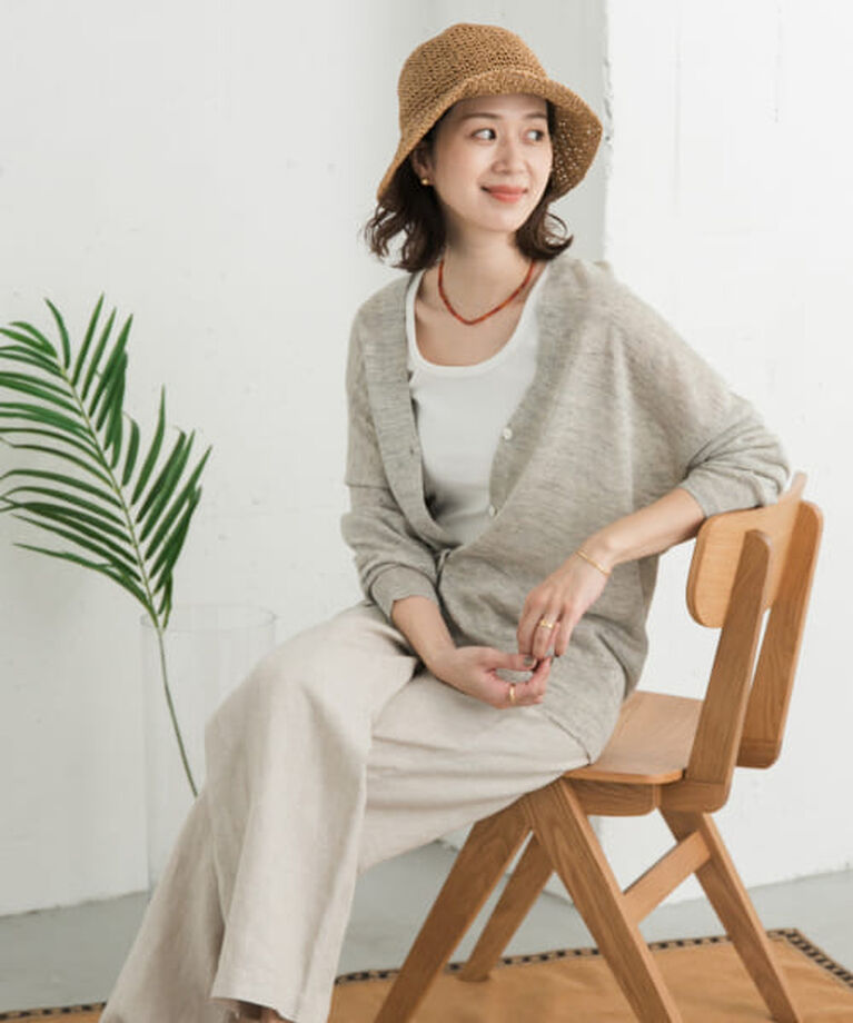 URBAN RESEARCH DOORS「DOORS リネンVネックカーディガン」|カーディガン|L/GRAY