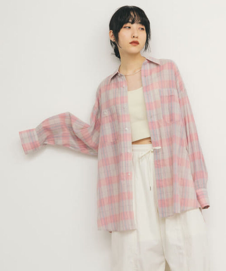  「KBF シアーチェックBIGシャツ」|シャツ・ブラウス|PINK×GRAY