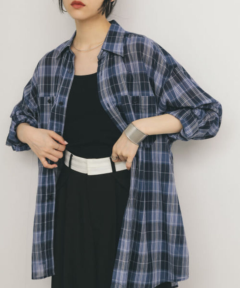  「KBF シアーチェックBIGシャツ」|シャツ・ブラウス|BLUE×NAVY